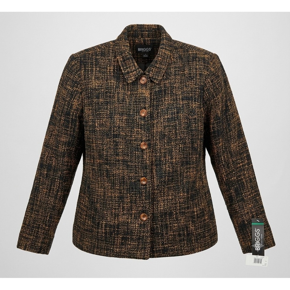 Briggs New York 868-E04 Women's Black & Tan Twill Blazer Jacket. NWT. Size L
